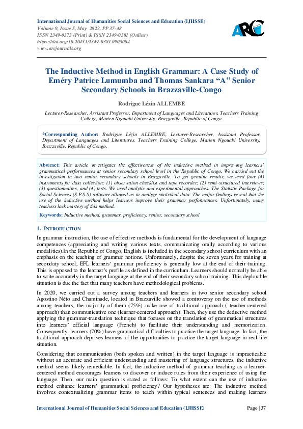 (PDF) The Inductive Method in English Grammar: A Case Study of Emery ...