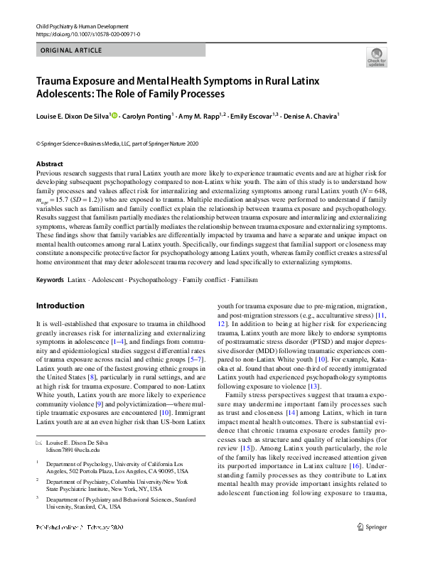 (PDF) Trauma Exposure and Mental Health Symptoms in Rural Latinx ...