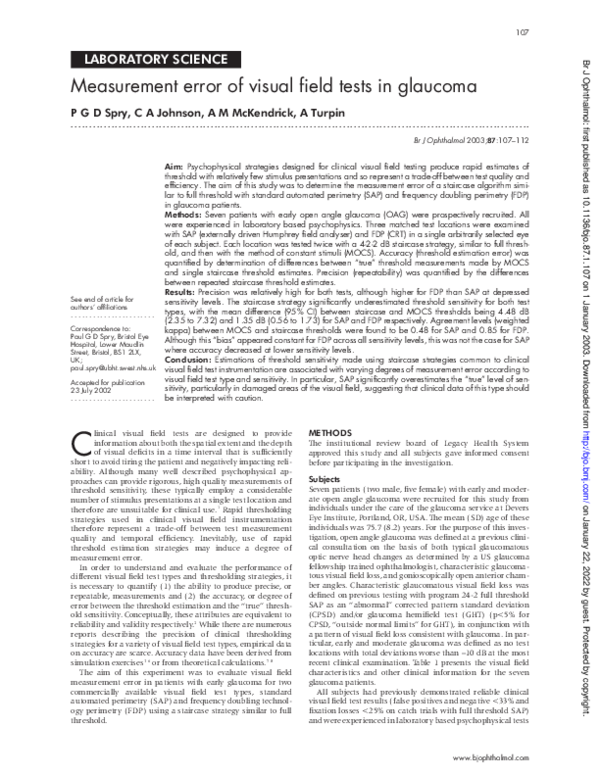 (PDF) Measurement error of visual field tests in glaucoma
