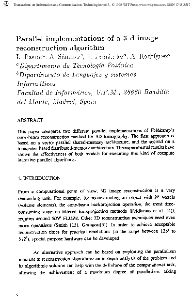 (PDF) Parallel Implementations Of A 3-d ImageReconstruction Algorithm