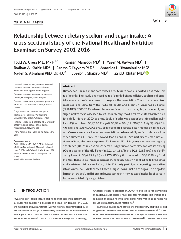 (PDF) Relationship between dietary sodium and sugar intake: A cross ...