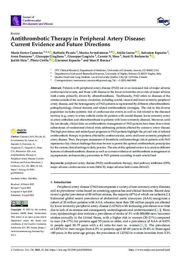 (PDF) Antithrombotic Therapy in Peripheral Artery Disease: Current ...