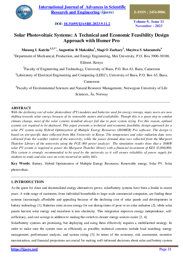 (PDF) Solar Photovoltaic Systems: A Technical and Economic Feasibility ...