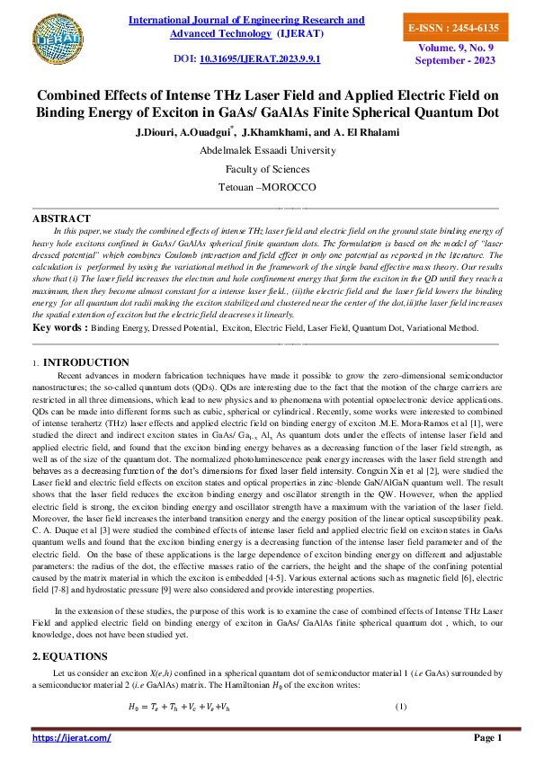 (PDF) Combined Effects of Intense THz Laser Field and Applied Electric ...
