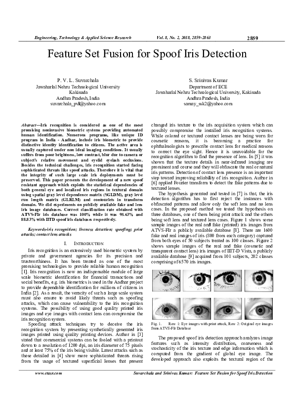 (PDF) Feature Set Fusion for Spoof Iris Detection