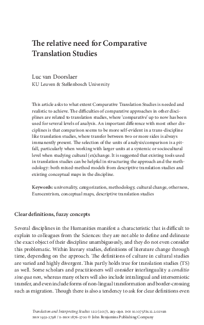 (PDF) The relative need for Comparative Translation Studies