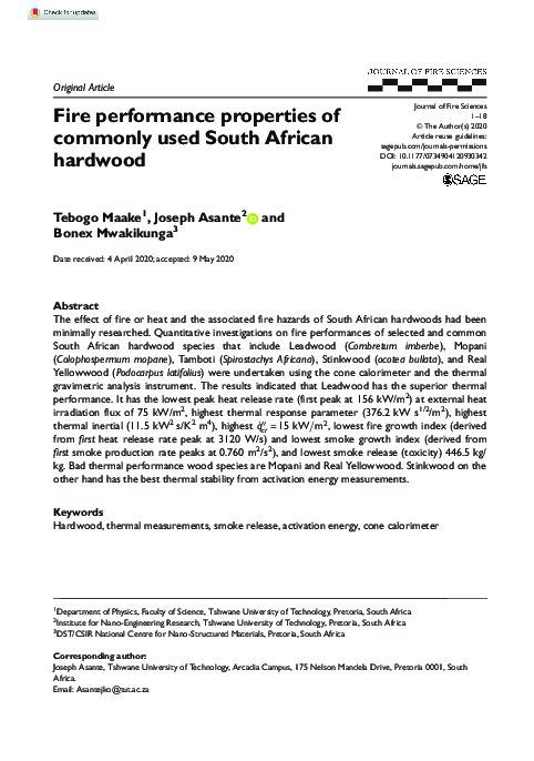 (PDF) Fire performance properties of commonly used South African hardwood
