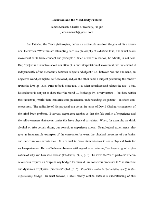 (DOC) Recursion and the Mind-Body Problem