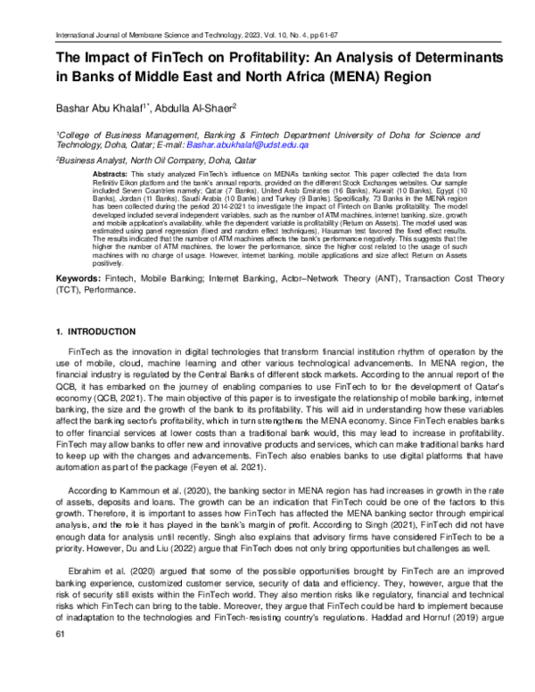 (PDF) The Impact of FinTech on Profitability: An Analysis of ...