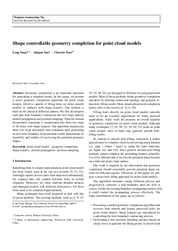 (PDF) Shape-controllable geometry completion for point cloud models