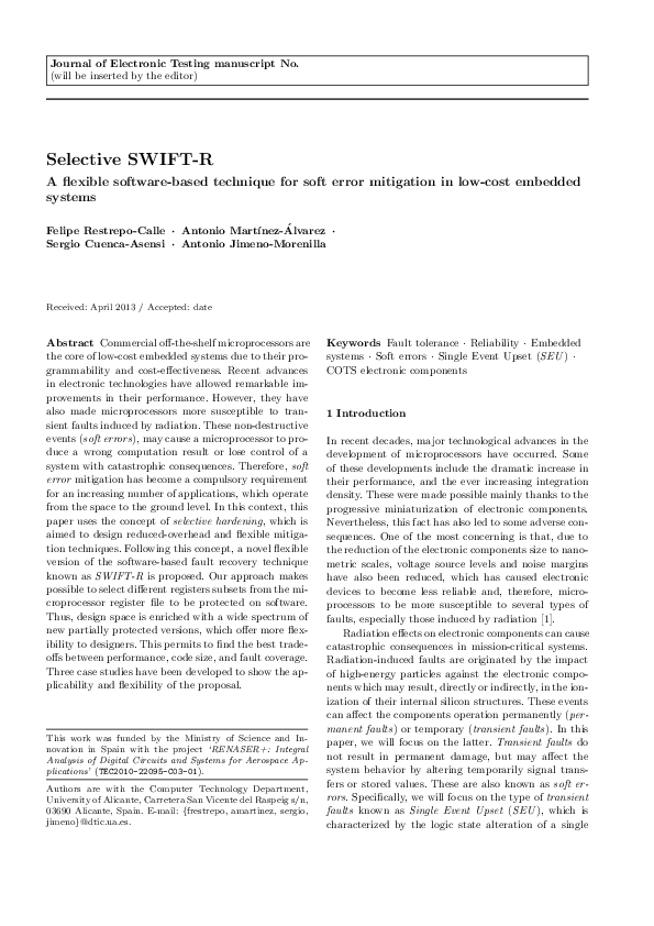 (PDF) A Flexible Software-Based Technique for Soft Error Mitigation in ...