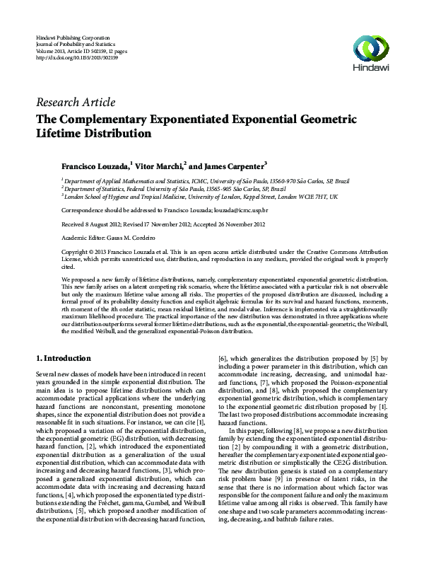 (PDF) The Complementary Exponentiated Exponential Geometric Lifetime ...
