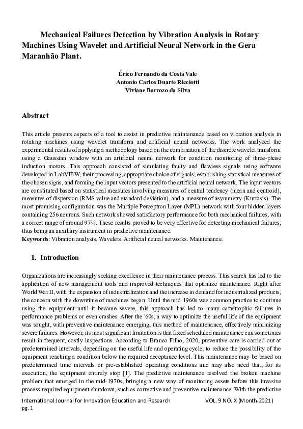 (PDF) Mechanical Failures Detection by Vibration Analysis in Rotary ...