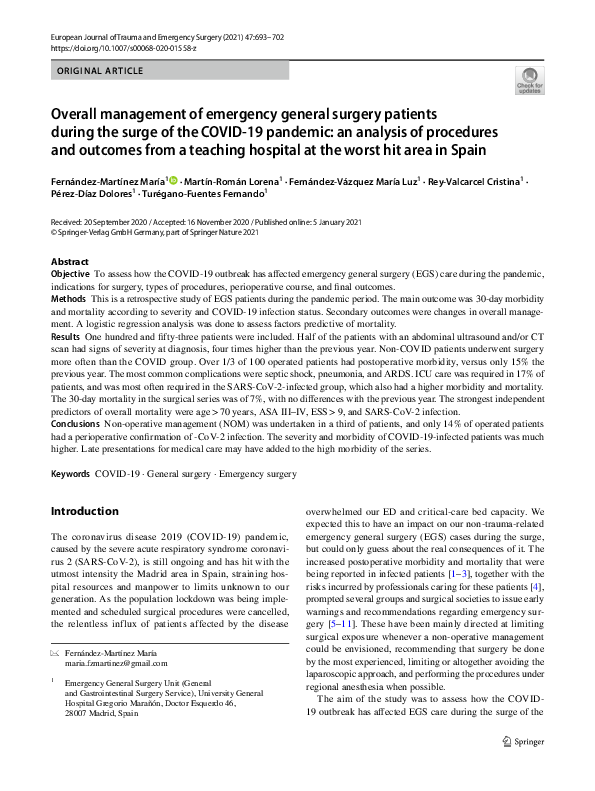 (PDF) Overall management of emergency general surgery patients during ...
