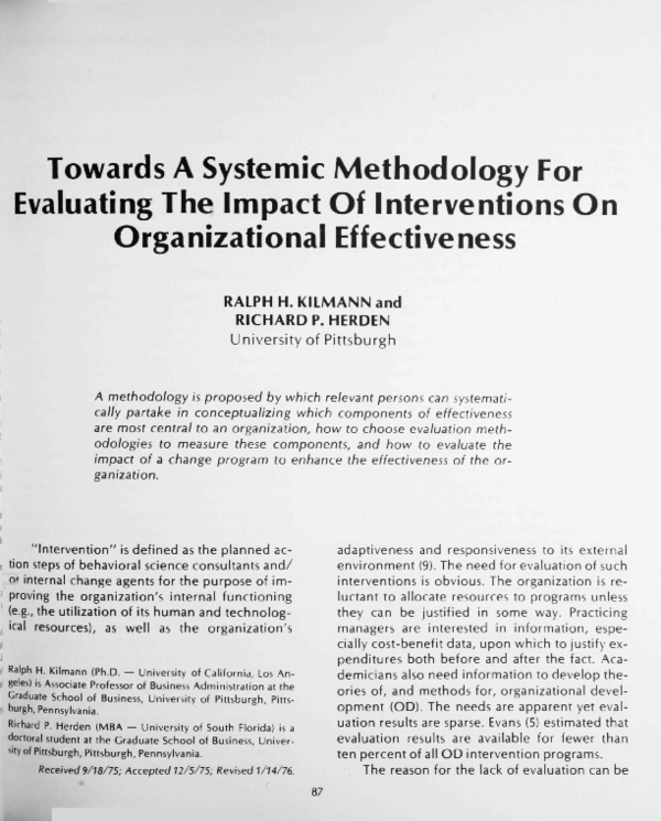 (PDF) Towards A Systemic Methodology For Evaluating The Impact Of ...