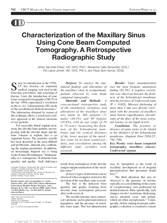 (PDF) Characterization of the Maxillary Sinus Using Cone Beam Computed ...