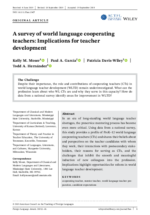 (PDF) A survey of world language cooperating teachers: Implications for ...