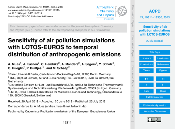(PDF) Sensitivity of air pollution simulations with LOTOS-EUROS to ...