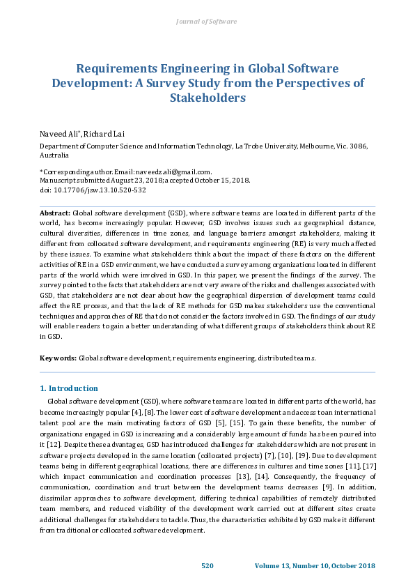 (PDF) Requirements Engineering in Global Software Development: A Survey ...