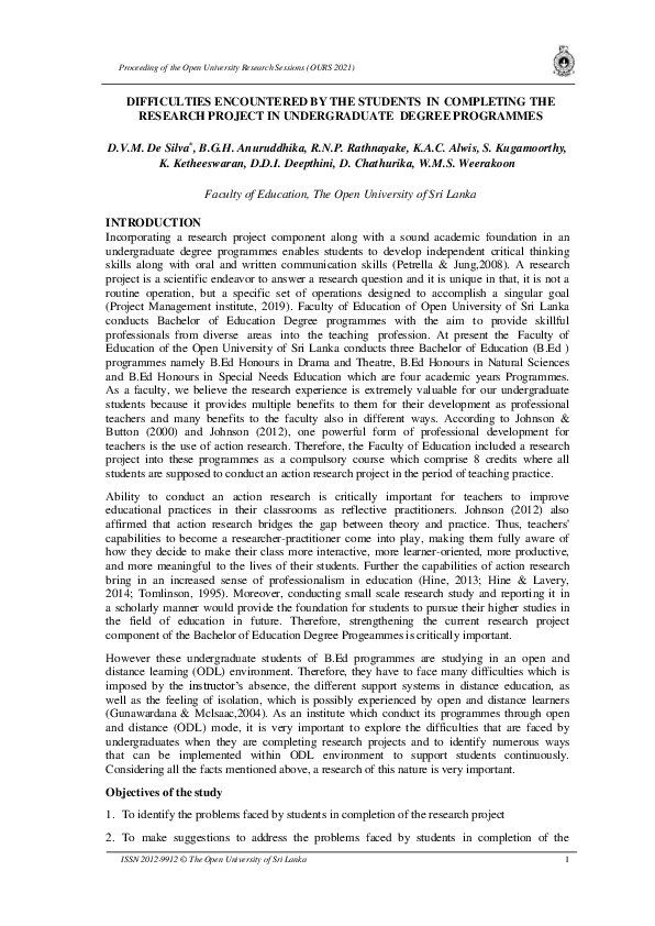 (PDF) DIFFICULTIES ENCOUNTERED BY THE STUDENTS IN COMPLETING THE ...
