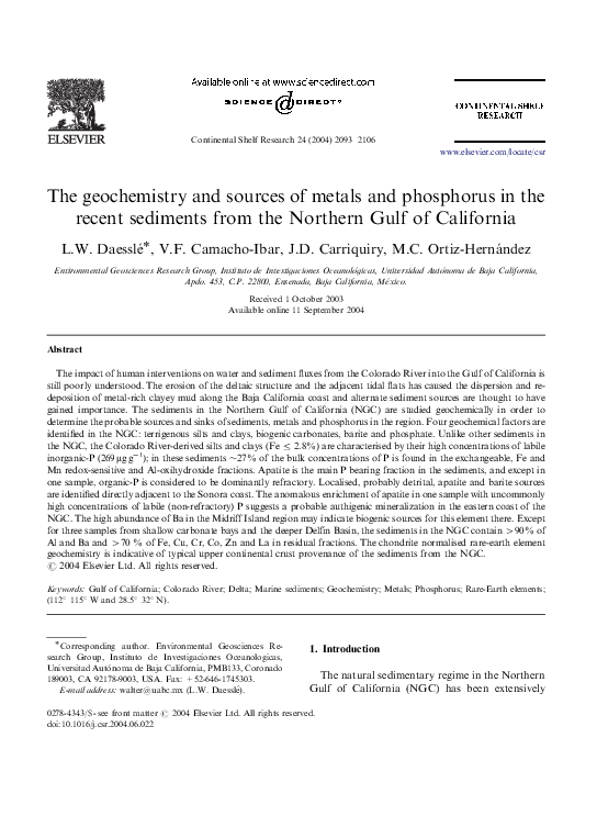 (PDF) The geochemistry and sources of metals and phosphorus in the ...