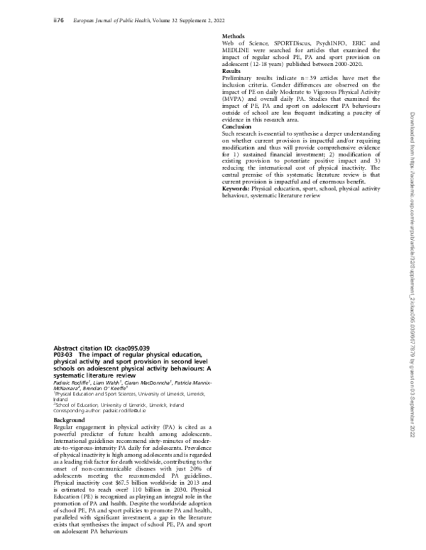(PDF) P03-03 The impact of regular physical education, physical ...