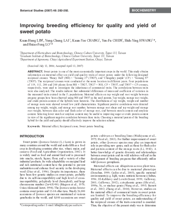 (PDF) Improving breeding efficiency for quality and yield of sweet potato