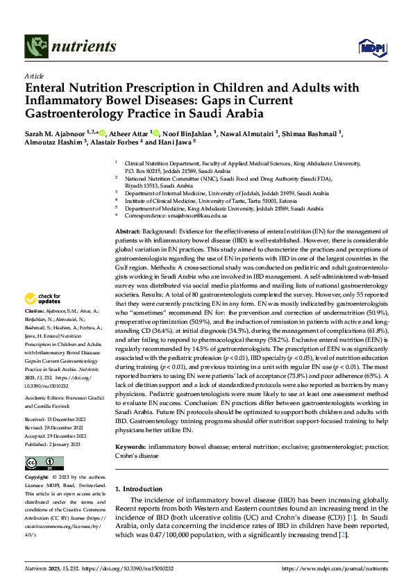 (PDF) Enteral Nutrition Prescription in Children and Adults with ...