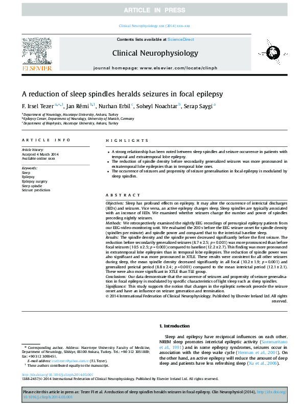 (PDF) A reduction of sleep spindles heralds seizures in focal epilepsy