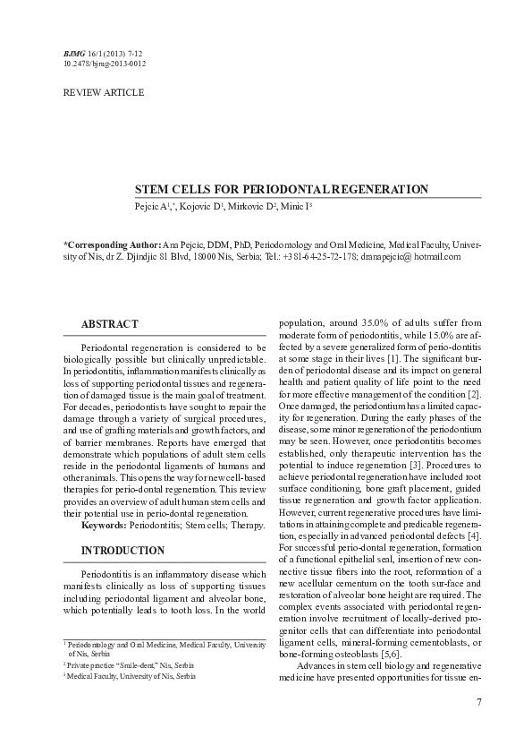 (PDF) Stem Cells for Periodontal Regeneration