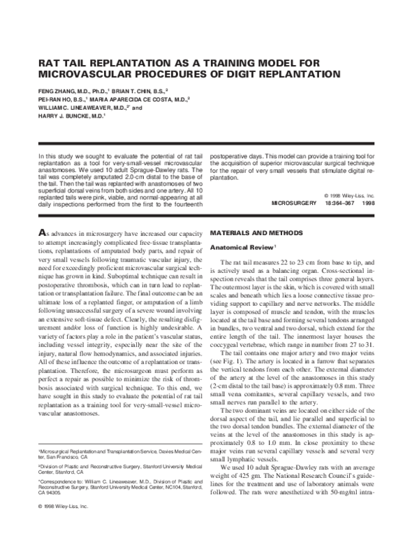 (PDF) Rat tail replantation as a training model for microvascular ...