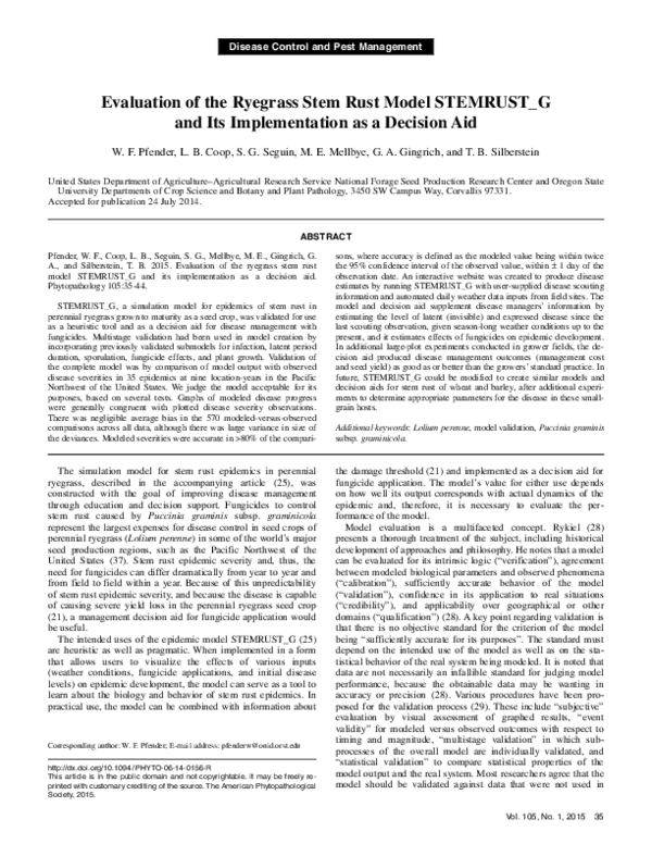 (PDF) Evaluation of the Ryegrass Stem Rust Model STEMRUST_G and Its ...