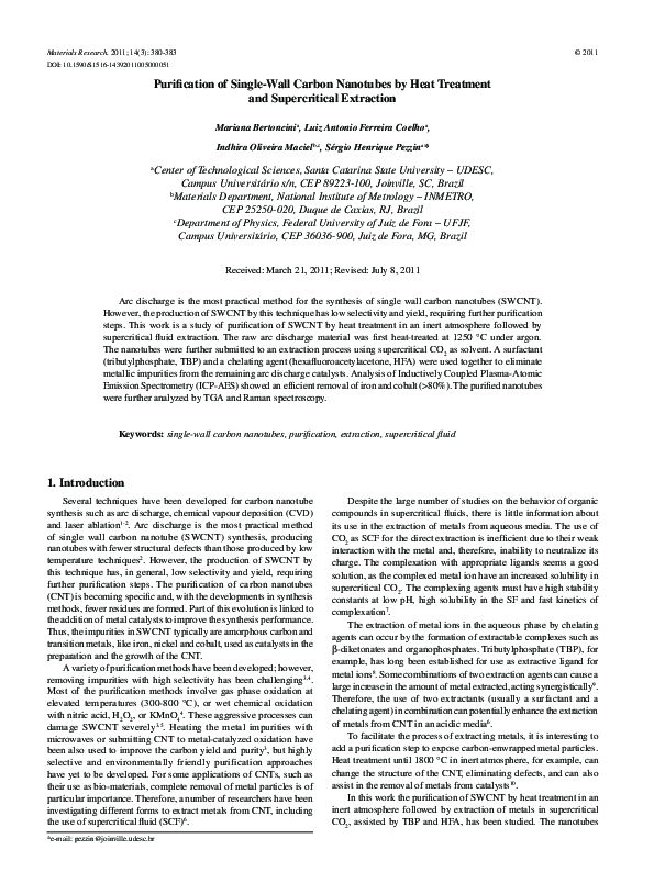(PDF) Purification of Single-Wall carbon nanotubes by heat treatment ...