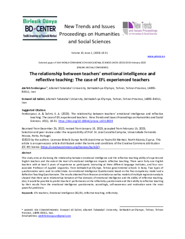 (PDF) The relationship between teachers’ emotional intelligence and ...