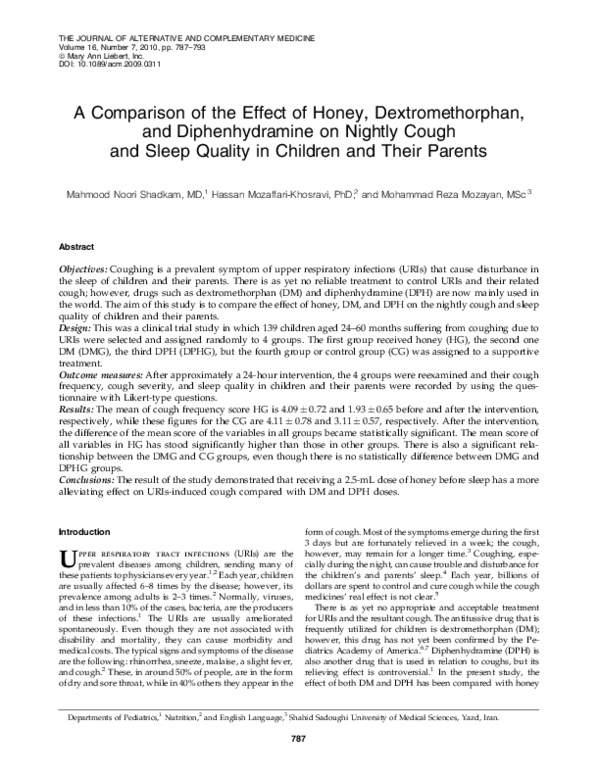 (PDF) A Comparison of the Effect of Honey, Dextromethorphan, and ...