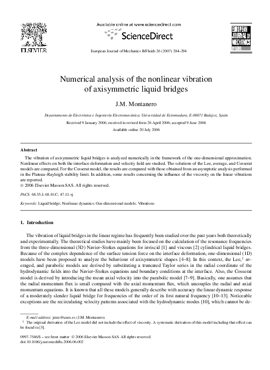 Numerical analysis of the nonlinear vibration of axisymmetric liquid bridges
