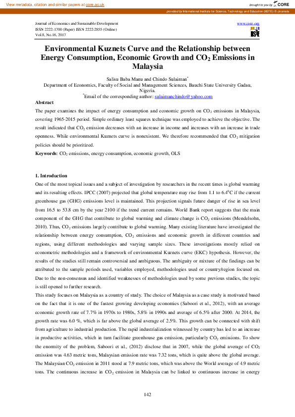 (PDF) Environmental Kuznets Curve and the Relationship between Energy ...