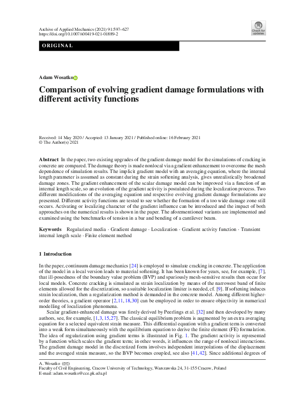 (PDF) Comparison of evolving gradient damage formulations with ...