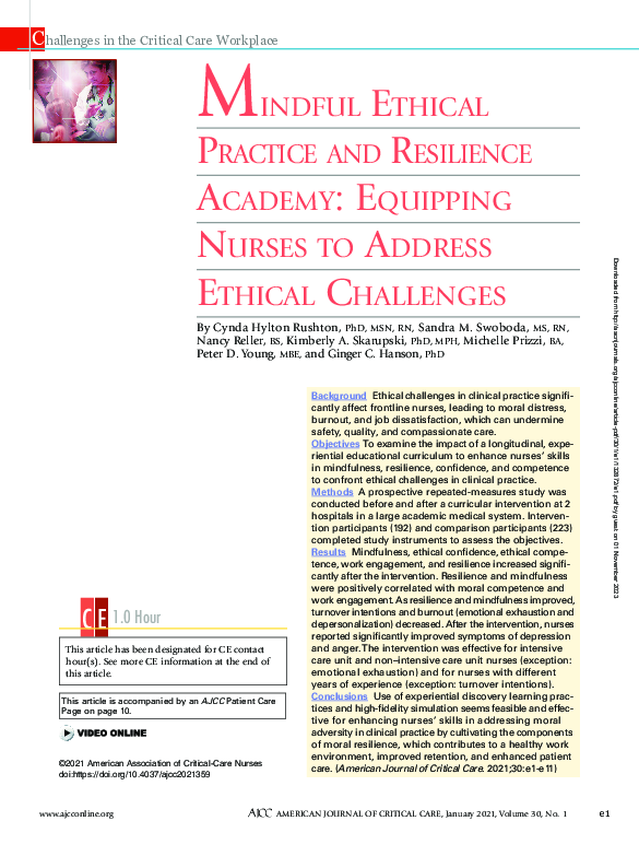 (PDF) Mindful Ethical Practice and Resilience Academy: Equipping Nurses ...