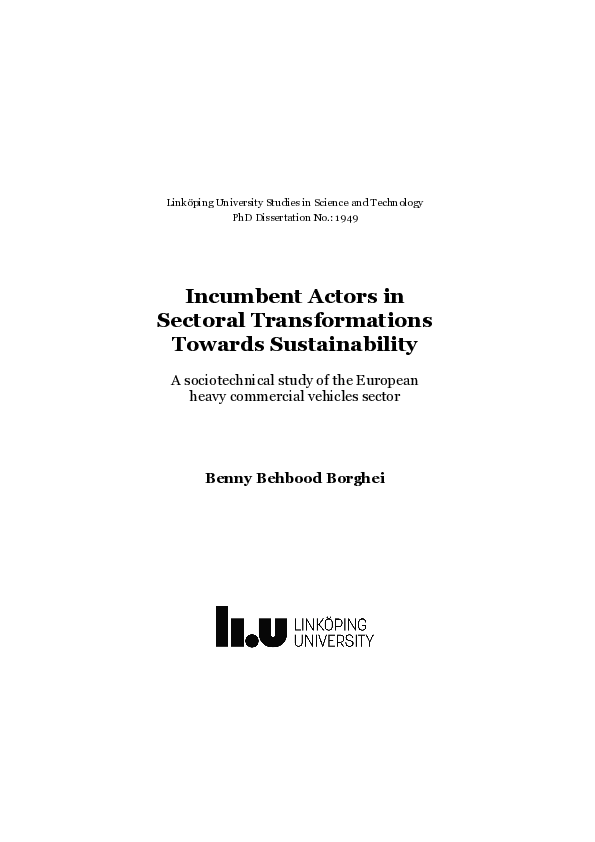 Incumbent Actors in Sectoral Transformations Towards Sustainability: A sociotechnical study of the European heavy commercial vehicles sector