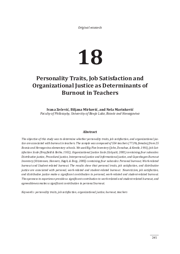 (PDF) Personality Traits, Job Satisfaction and Organizational Justice ...