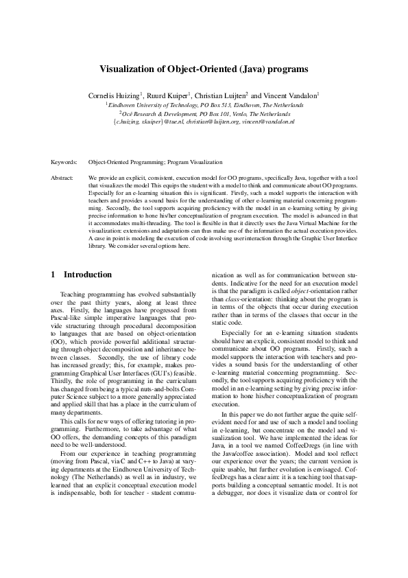 (PDF) Visualization of Object-Oriented (Java) Programs