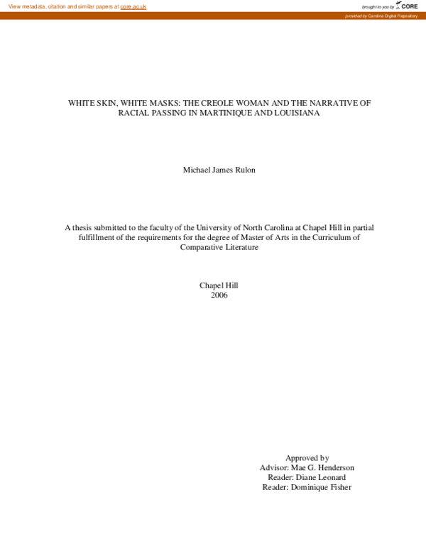 (PDF) White skin, white masks: the Creole woman and the narrative of ...