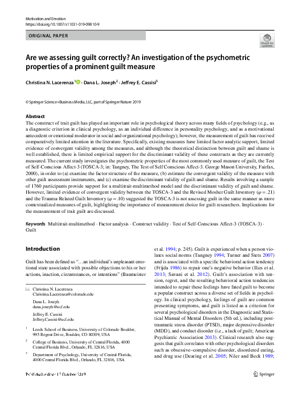 (PDF) Are we assessing guilt correctly? An investigation of the ...