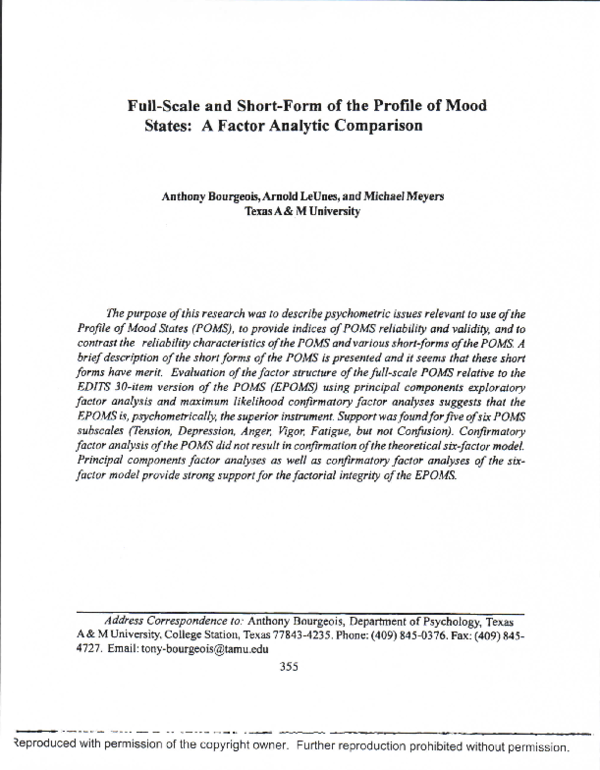 (PDF) Full-scale and short-form of the Profile of Mood States: a factor ...