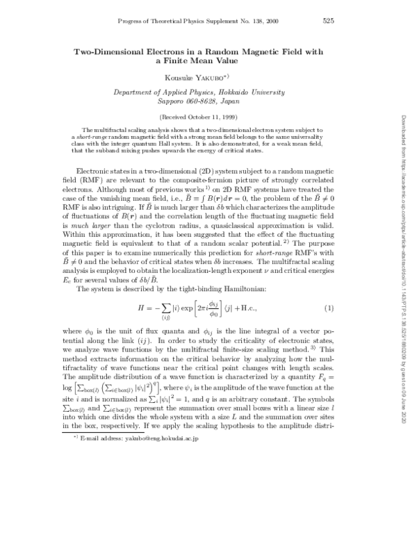 (PDF) Two-Dimensional Electrons in a Random Magnetic Field with a ...