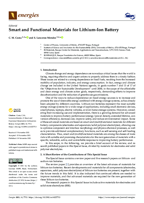 (PDF) Smart and Functional Materials for Lithium-Ion Battery