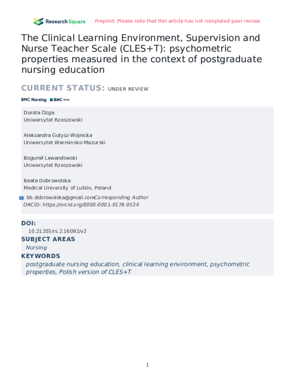 (PDF) The Clinical Learning Environment, Supervision and Nurse Teacher ...