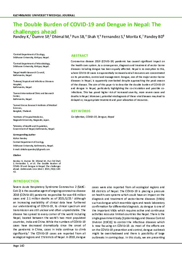 (PDF) The Double Burden of COVID-19 and Dengue in Nepal: The challenges ...