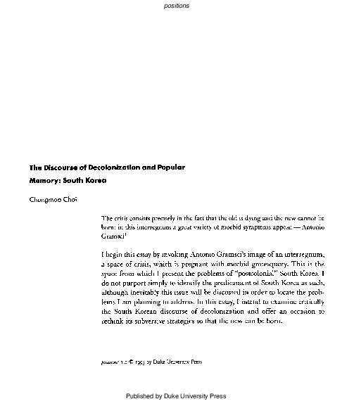(PDF) The Discourse of Decolonization and Popular Memory
